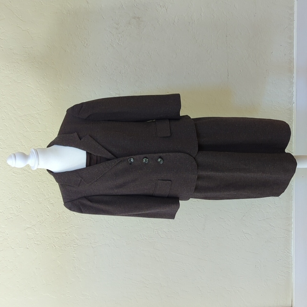 The Limited Brown Puff Sleeve Herringbone Tweed Tailored Suit Jacket Size Large - Picture 2 of 7